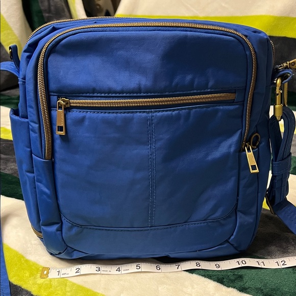 Travelon Royal Blue Crossbody Messenger Bag with Gold Hardware - Picture 3 of 13
